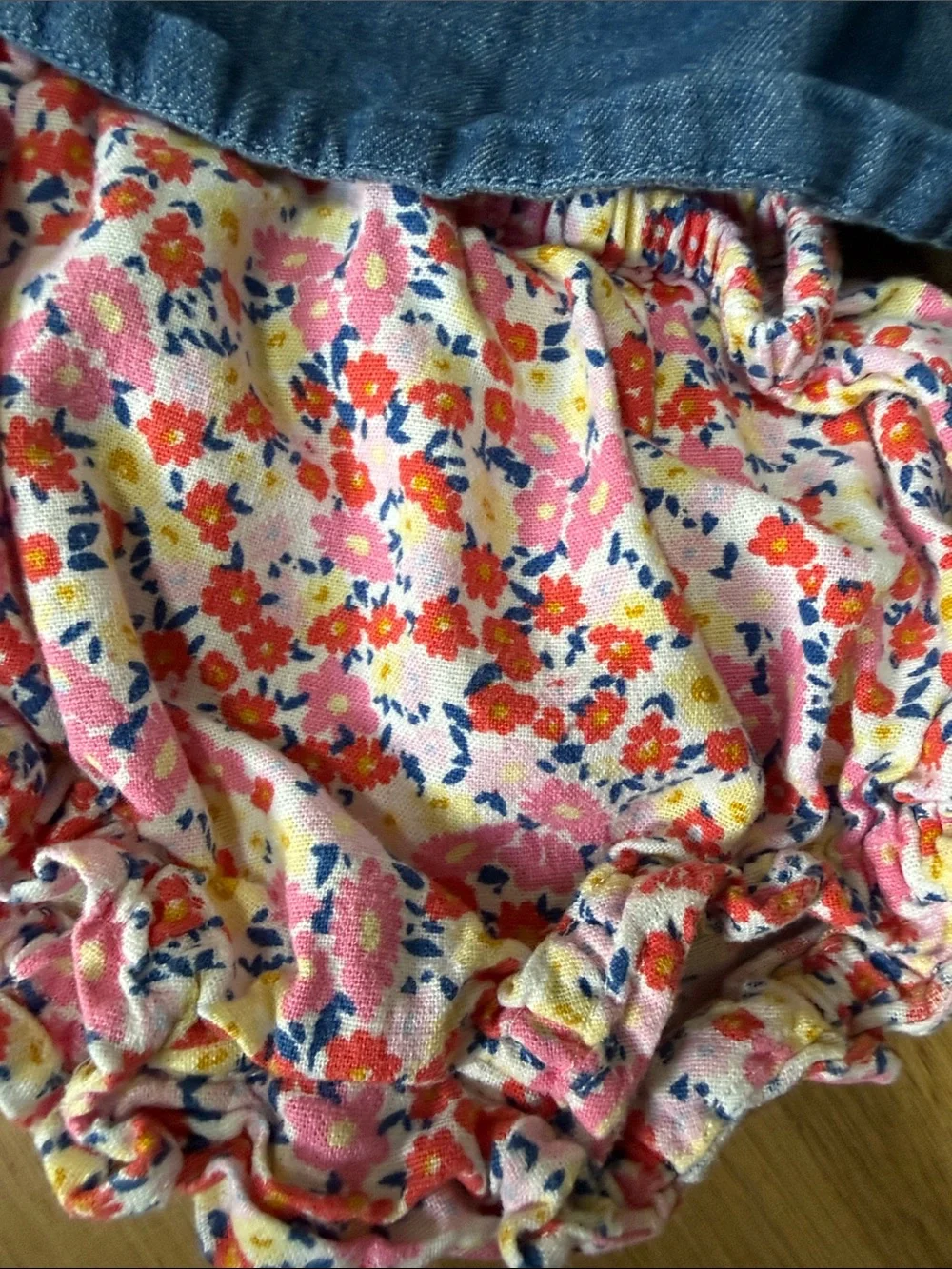Old Navy Blue Denim Ruffle Tank Top with Pink Floral Bloomers